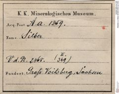 Etiketten zu Silber (NHMW-MIN-Aa1359)